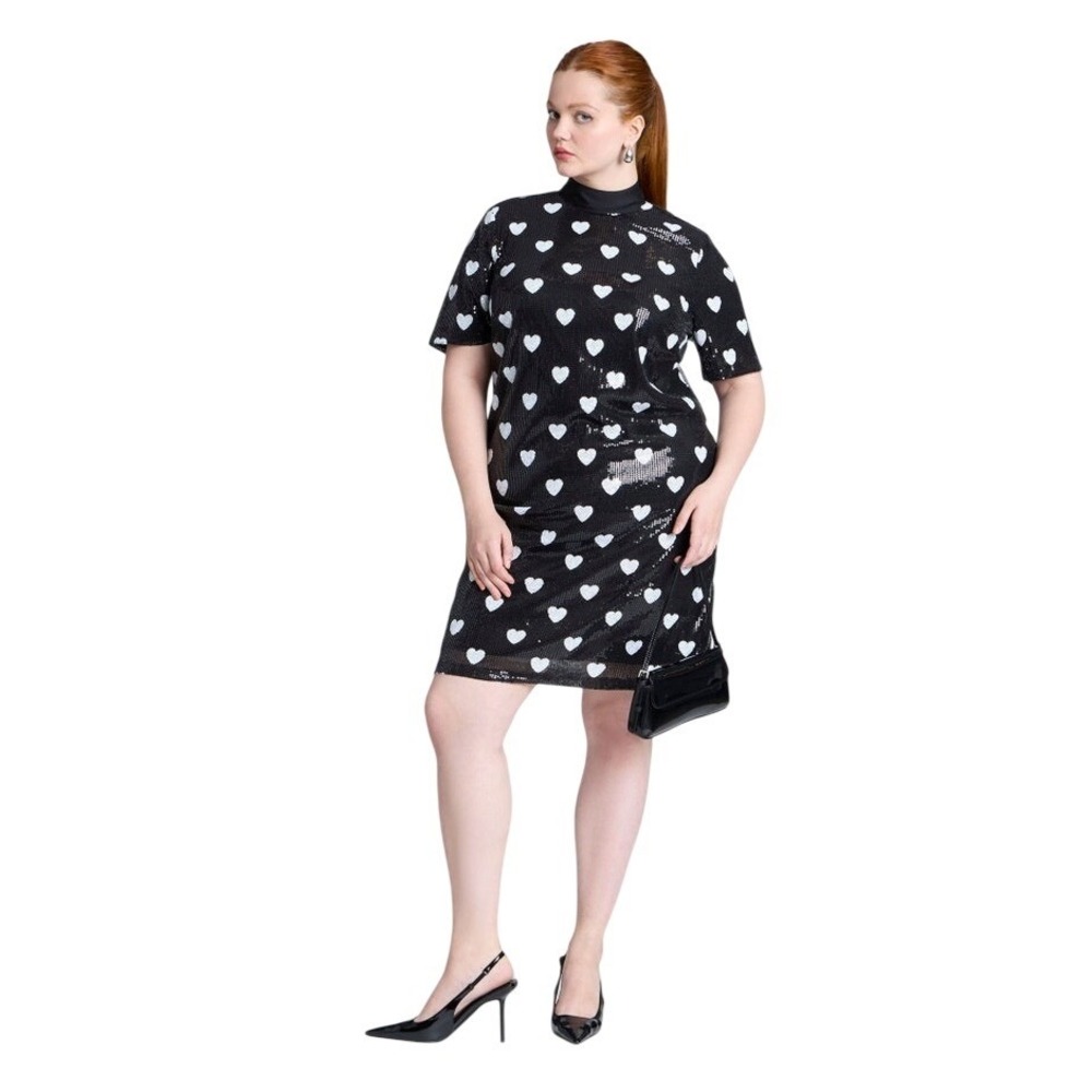 NWT ELOQUII Mini Heart Sequin Dress, Black and White Sequin, Size 16
